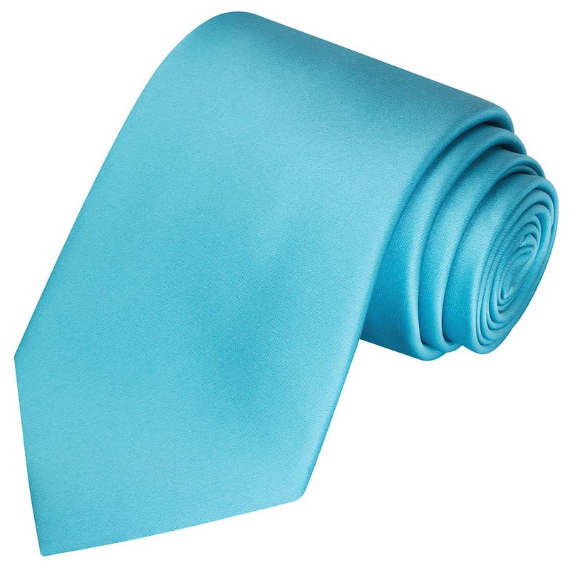 KissTies Turquoise Blue Satin Tie Set Solid Ties Mens Necktie + Pocket Square - Image 2
